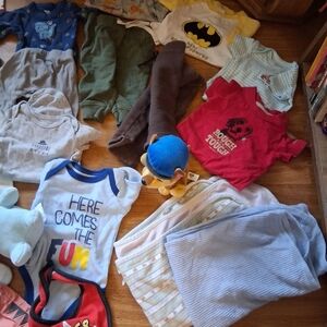 Mixed Baby Boy Clothing Bundle with Fun Onesie OVER 60 PIECES SZ 0-6 MONTHS